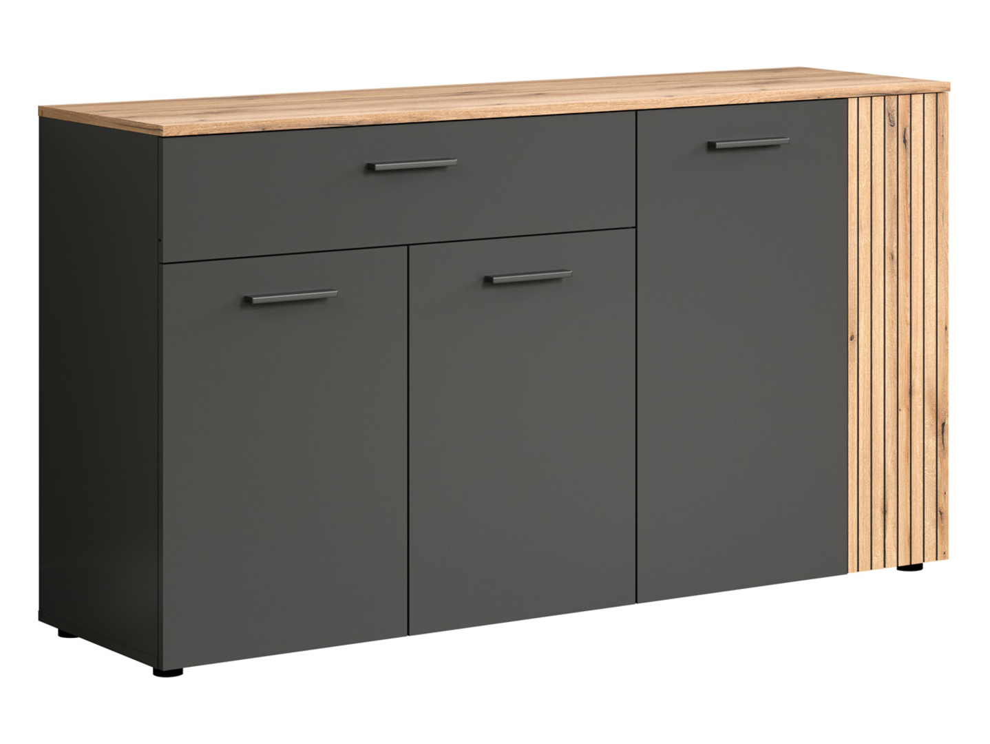 Komoda Esteban 150 cm z 4 drzwiami i szufladą grafit/dąb evok