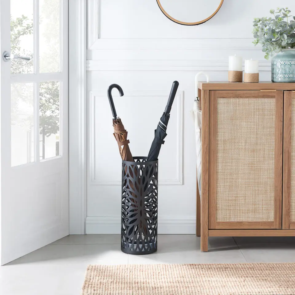 ACAZA Ronde Paraplubak in Metaal - Houder voor Paraplus of Wandelstokken - Zwart