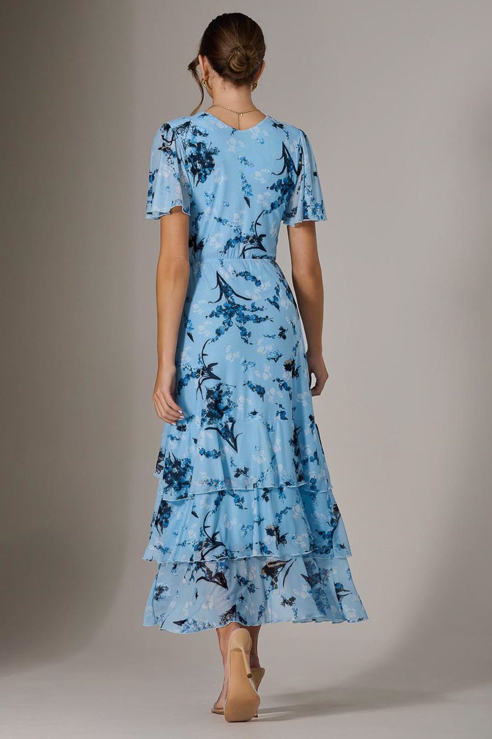 Jolie Moi Mesh Print Frill Hem Midaxi Dress