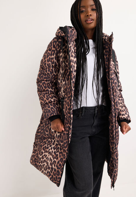 Womens Brown Leopard Print Padded Coat
