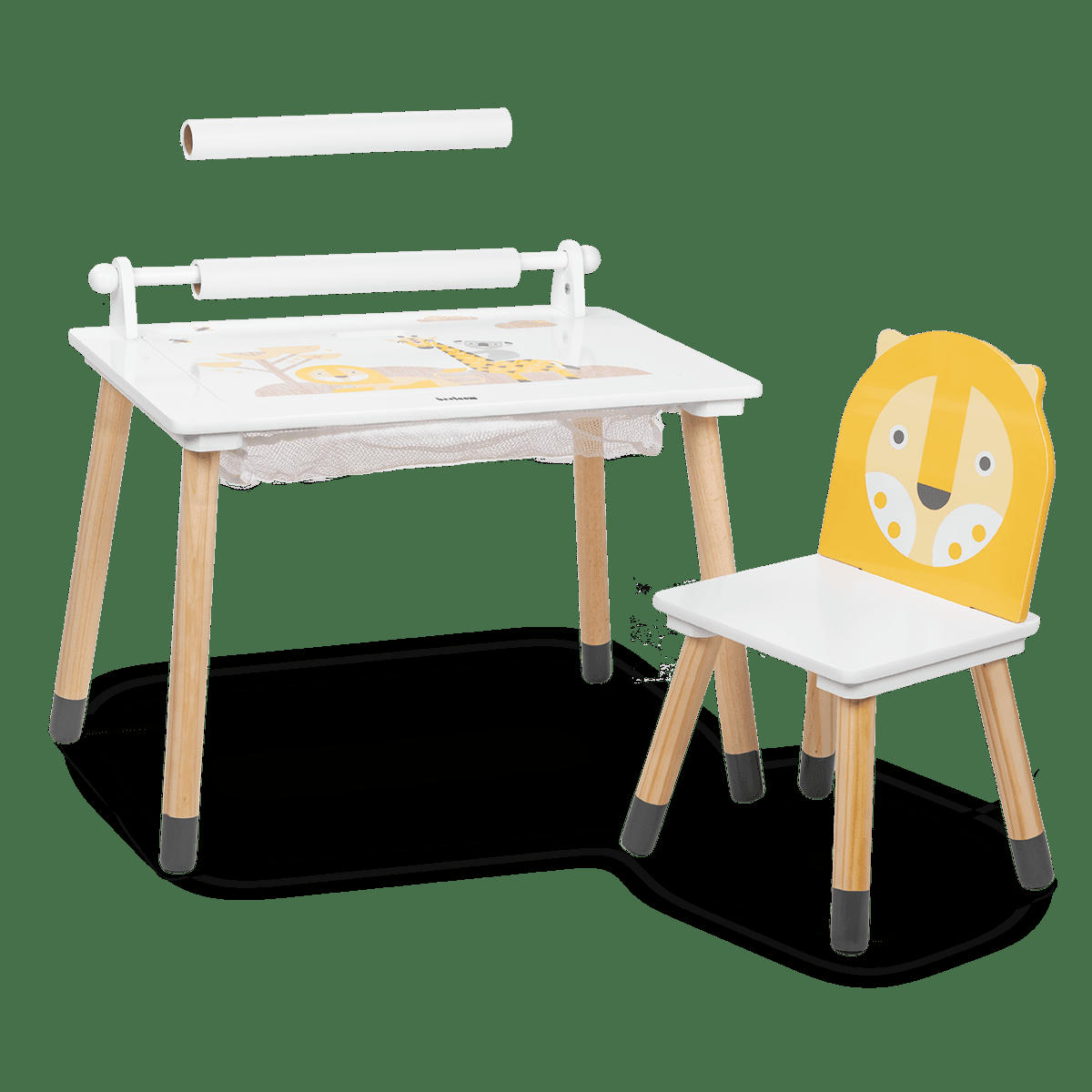 - Table pour enfants en bois naturel jaune multifonctionnelle