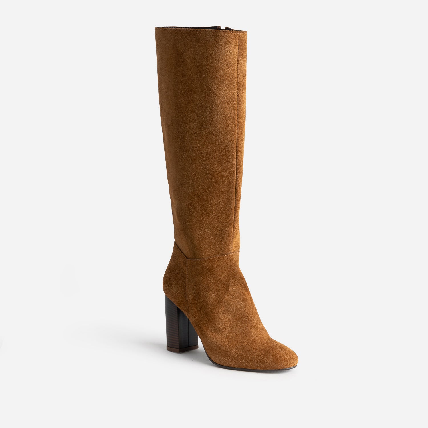 Botte à talon cognac en cuir velours