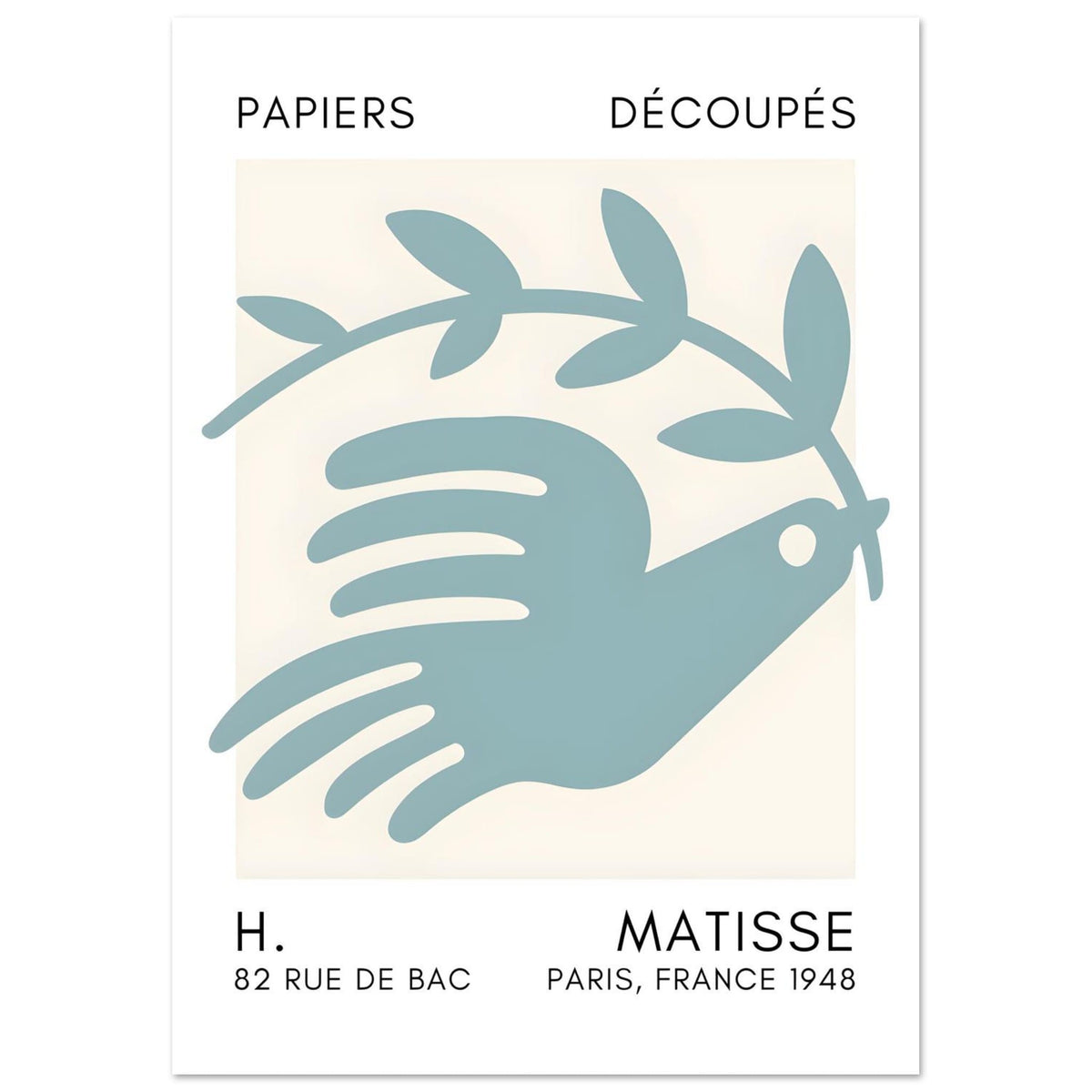 Artfulprints Poster Matisse – Peace dove turquoise  - A4 21x29.7 cm - Turquoise