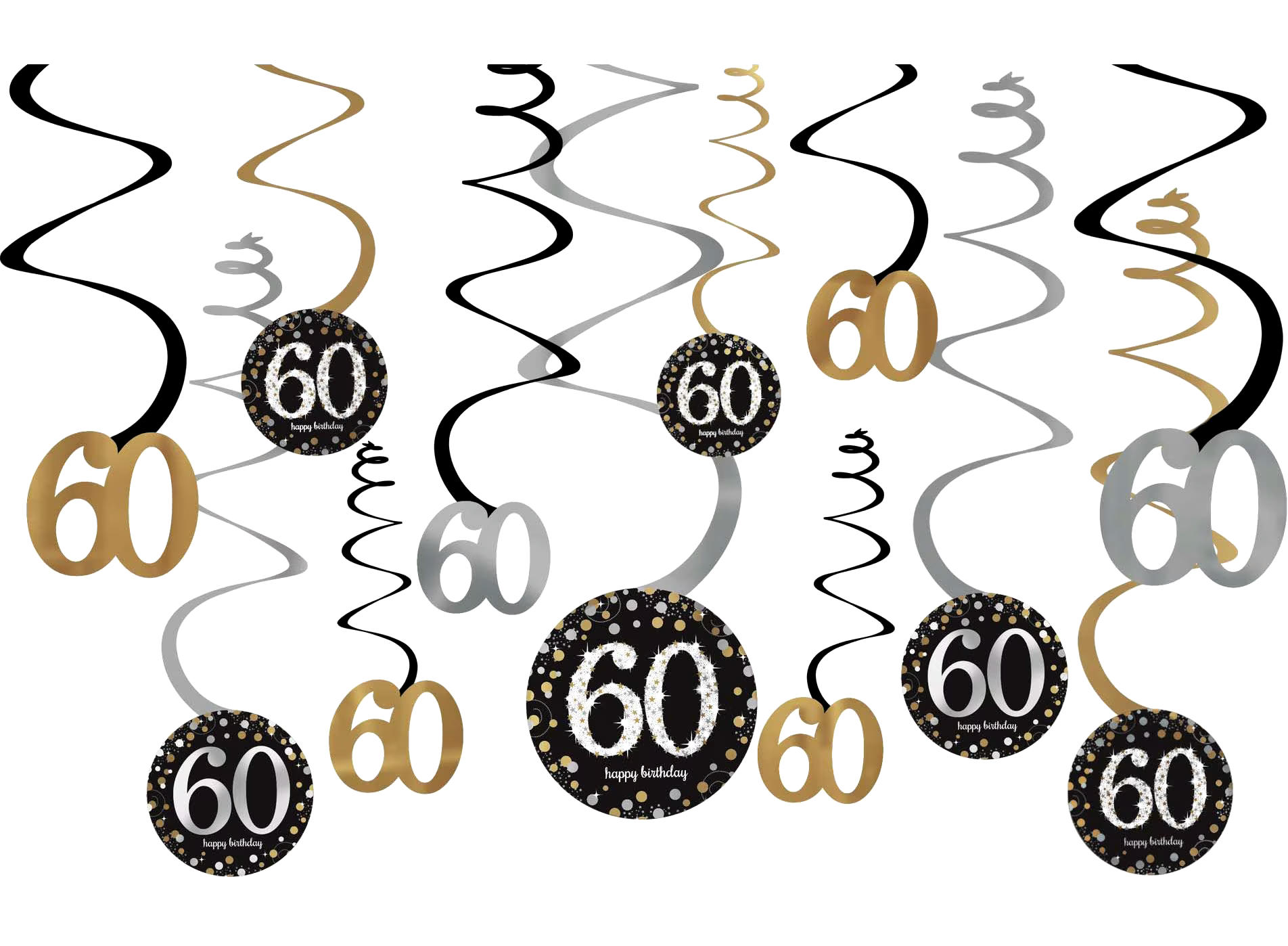 Sparkling Celebration 60th Birthday Swirl Decorations, 12-pk