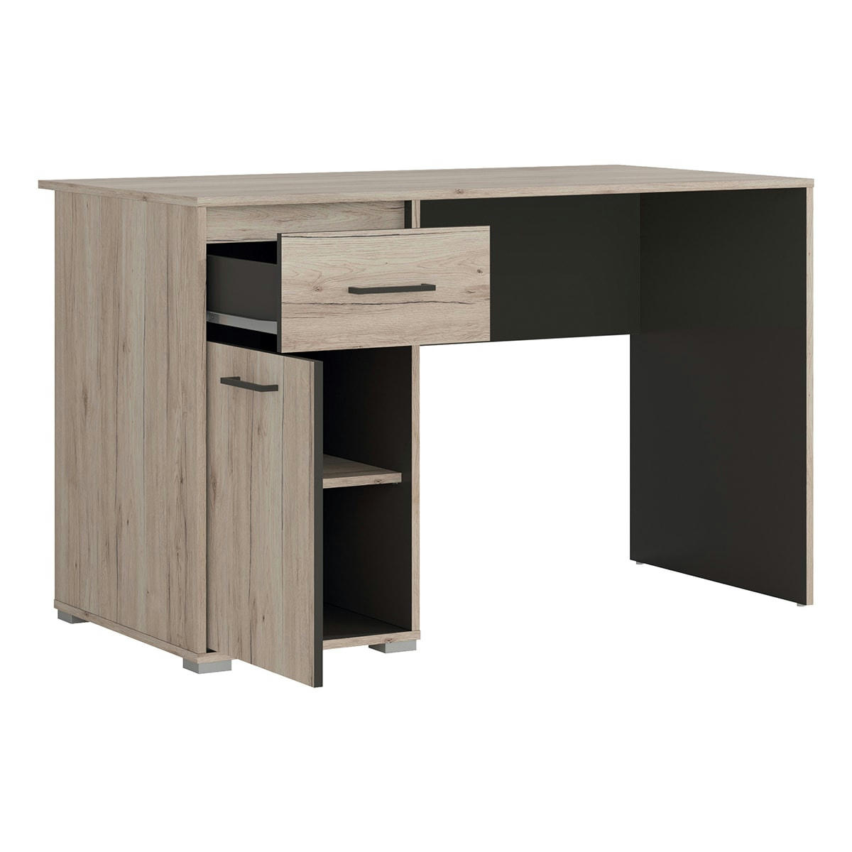 - Bureau 1 porte 1 tiroir stratifiés naturel et gris