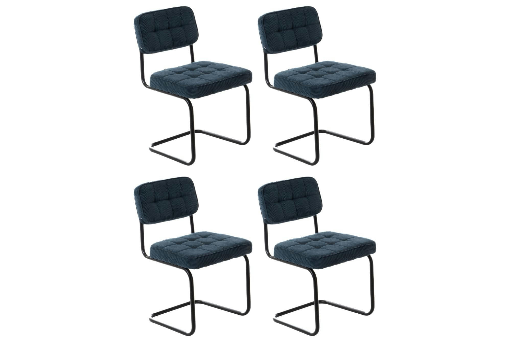 AMELIE - Lot de 4 chaise de salle à manger pied luge noir en velours côtelé