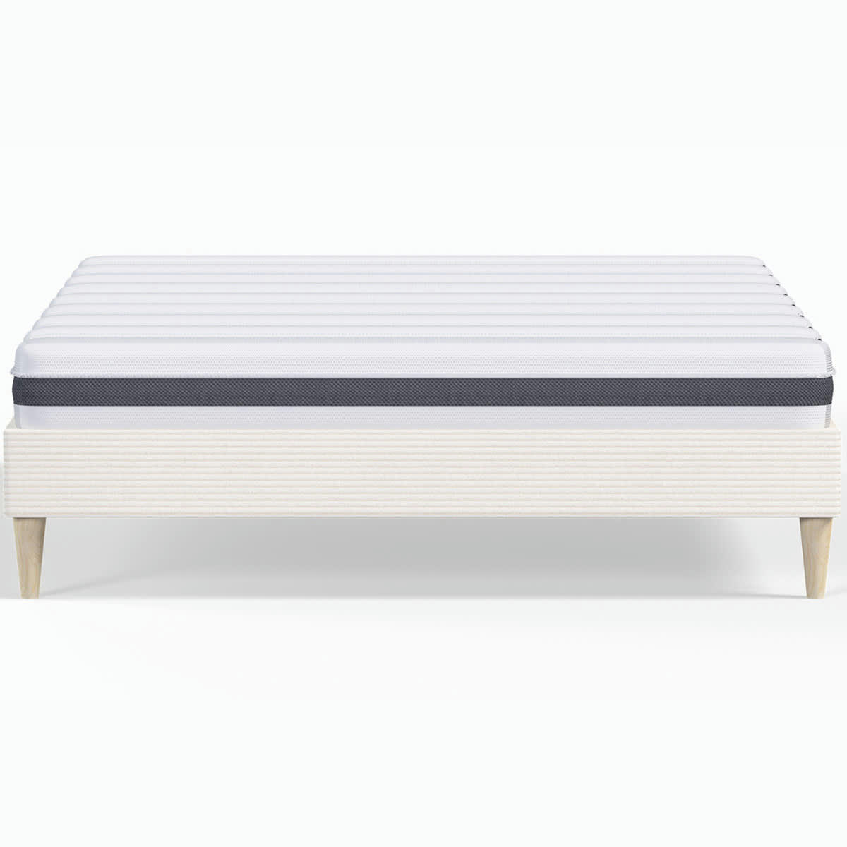 HYGIOSPRING & DINA - Pack lit 160x200 en velours côtelé beige + Matelas ressorts, Mousse HR