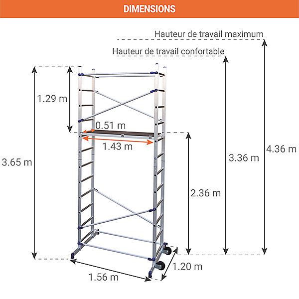 Echafaudage domestique : Hauteur de travail max 4.36m   Télémètre laser STANLEY - PN/CLI-LASER