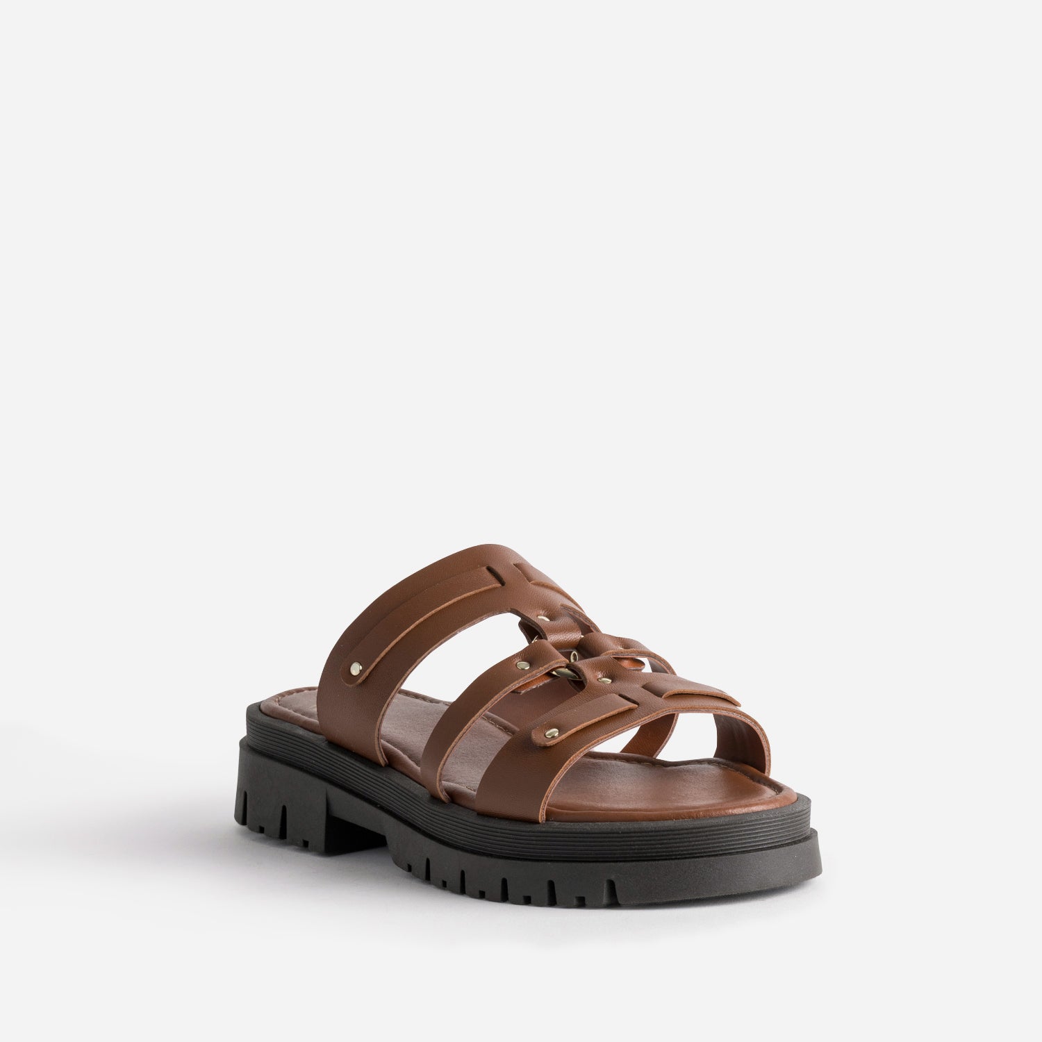 Mule camel cuir semelle crantée