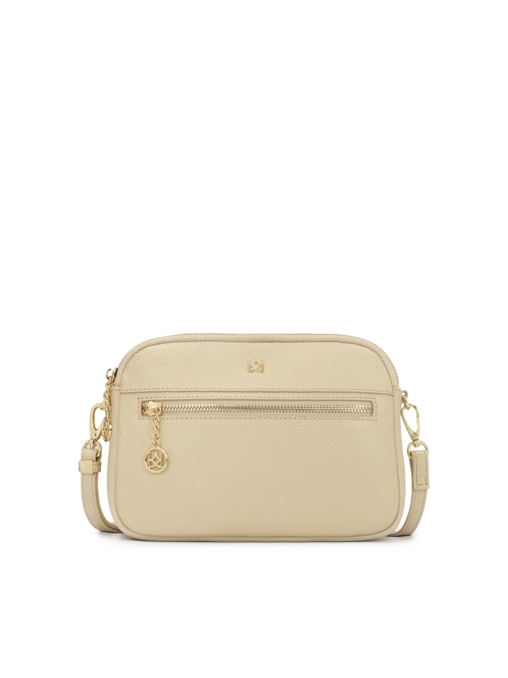 Cream 3-compartment leather handbag