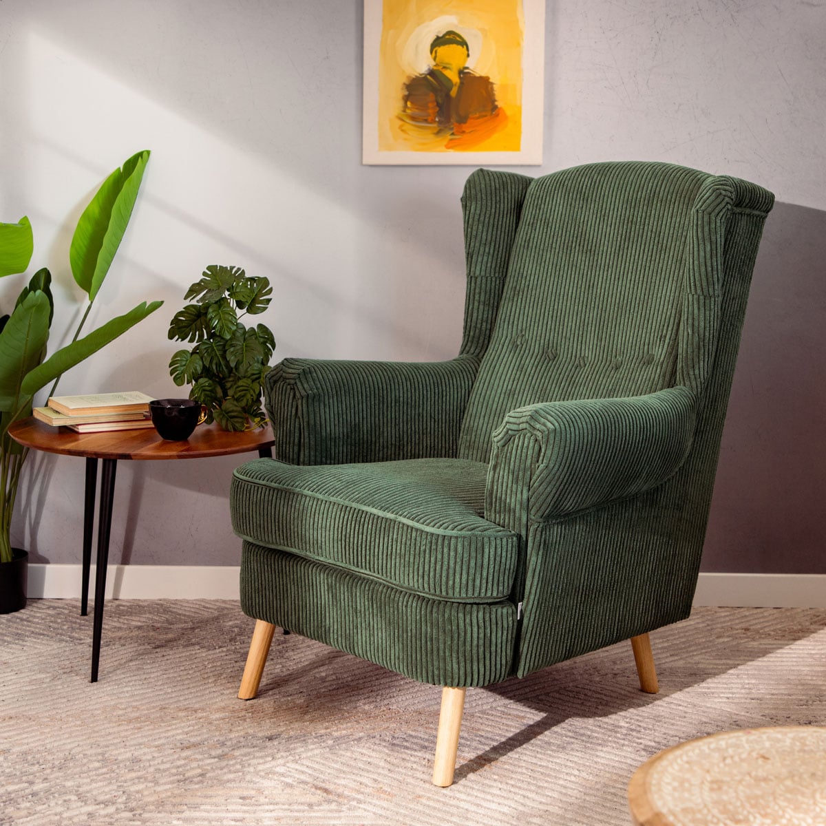 Fotel FOSSBY FASO sztruksowy zielony 86x85x108 cm