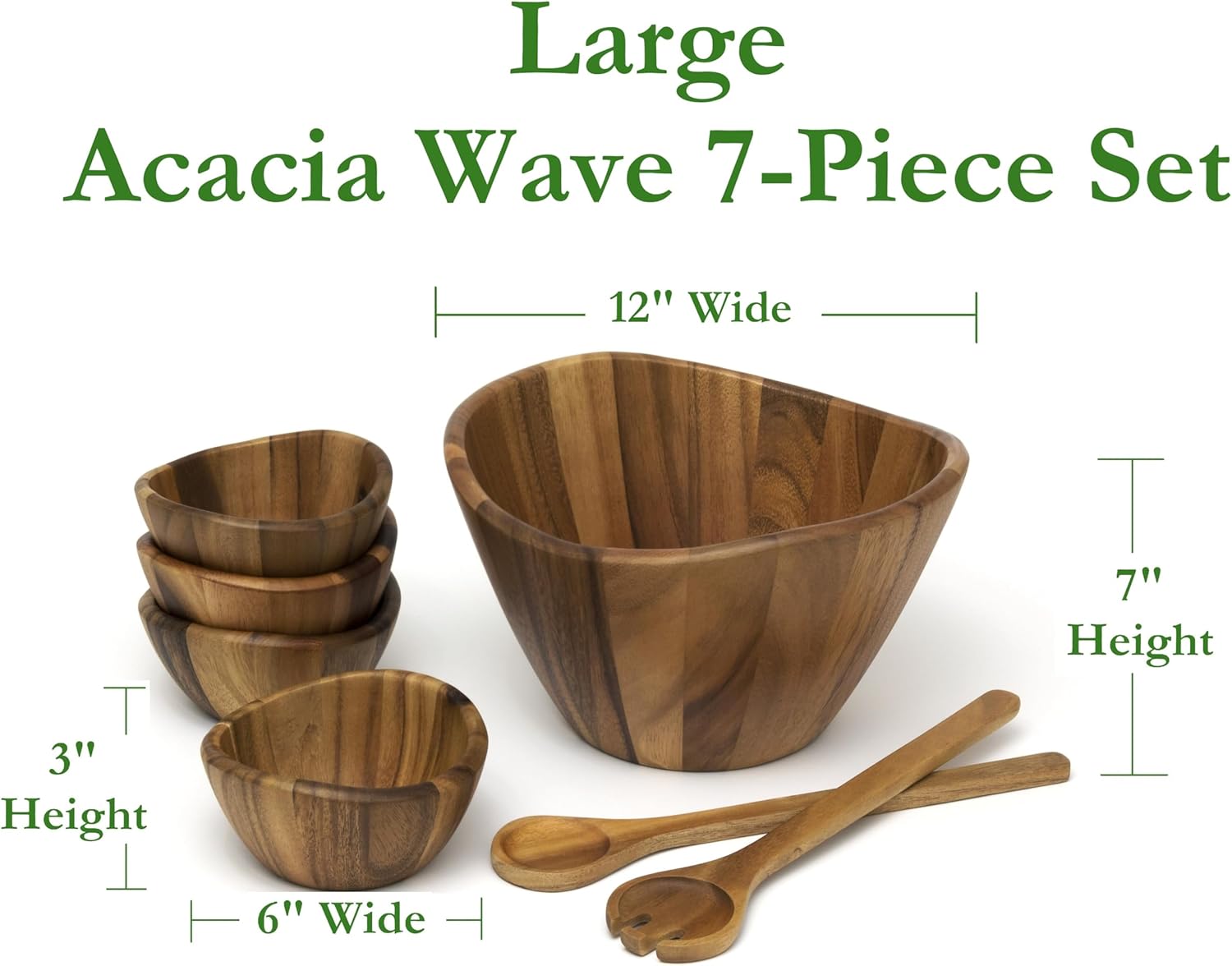 Lipper International 1174-7 Acacia Wave Bowl Set with Servers