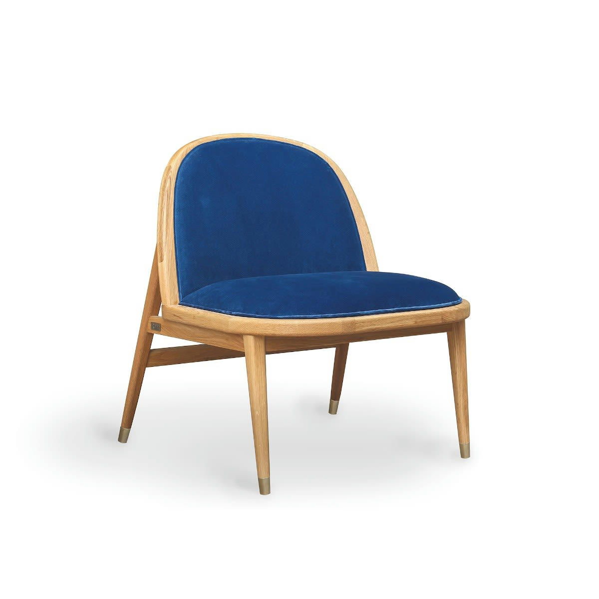 SUZETTE - Fauteuil chêne et velours bleu