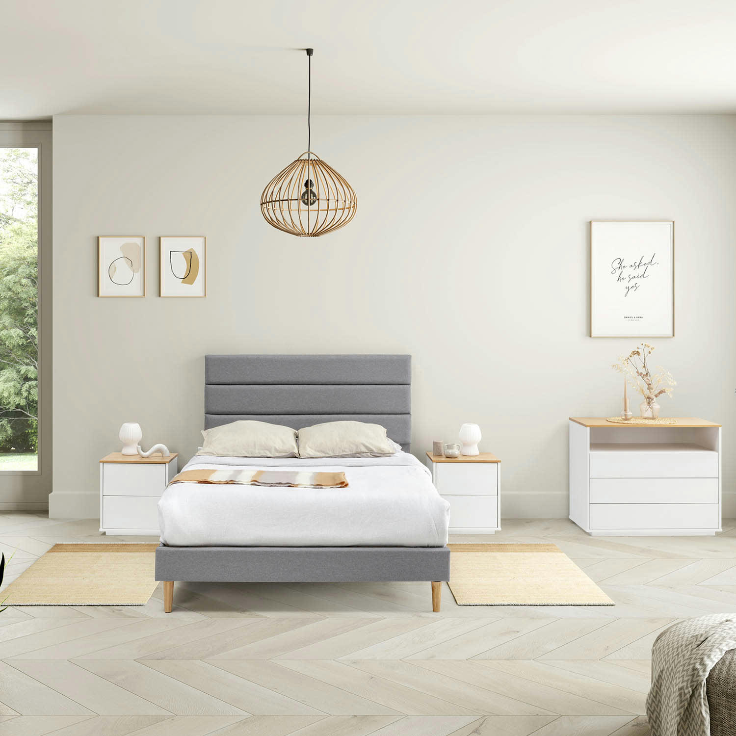 AROMA - Cadre de lit rembourré 30 cm, 150x190 cm, Gris Clair