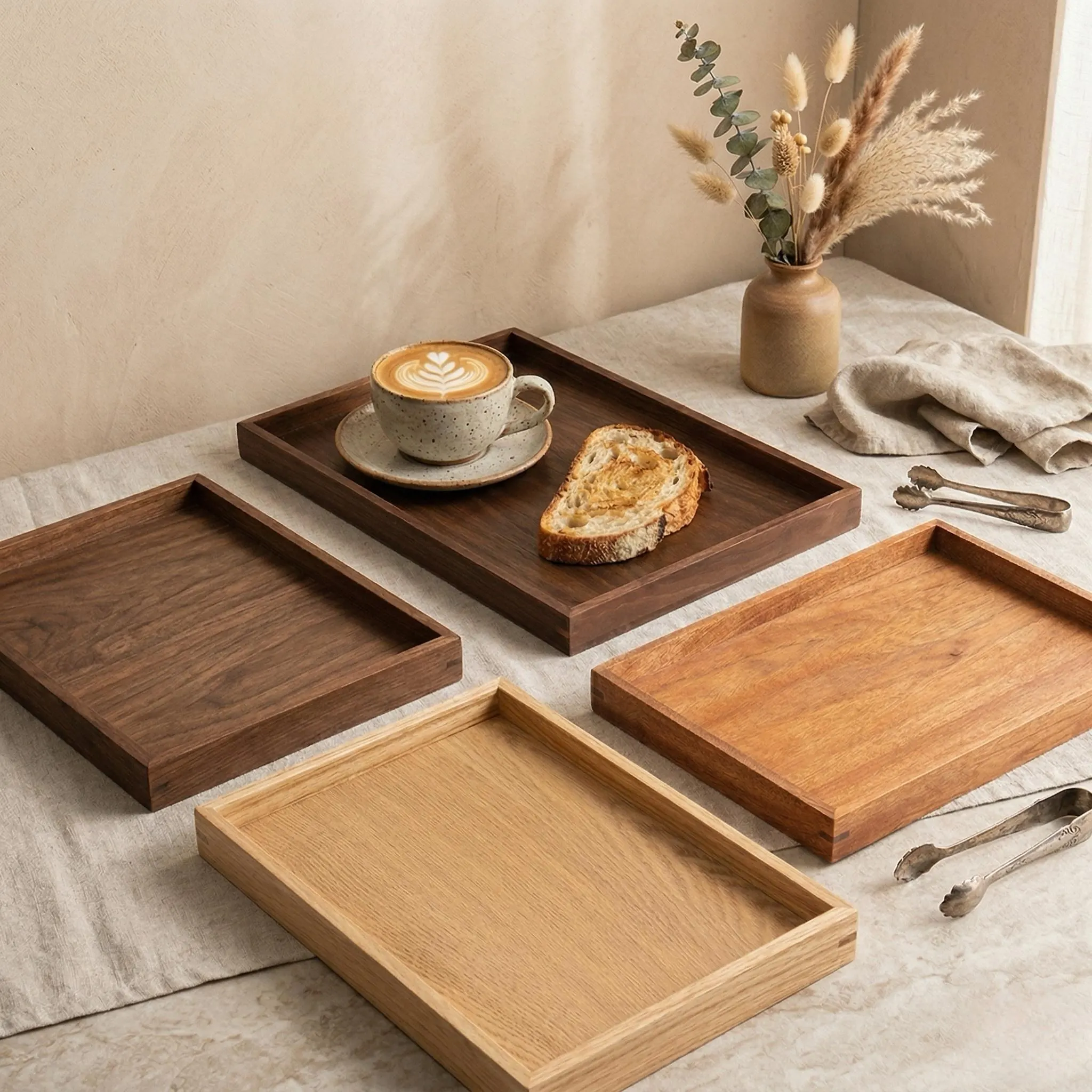 Solid Wood Serving Tray | Minimalist Nordic Tea Tray | Rustic Coffee Table Decor | Scandinavian Style Serving Platter | Wood Catchall
