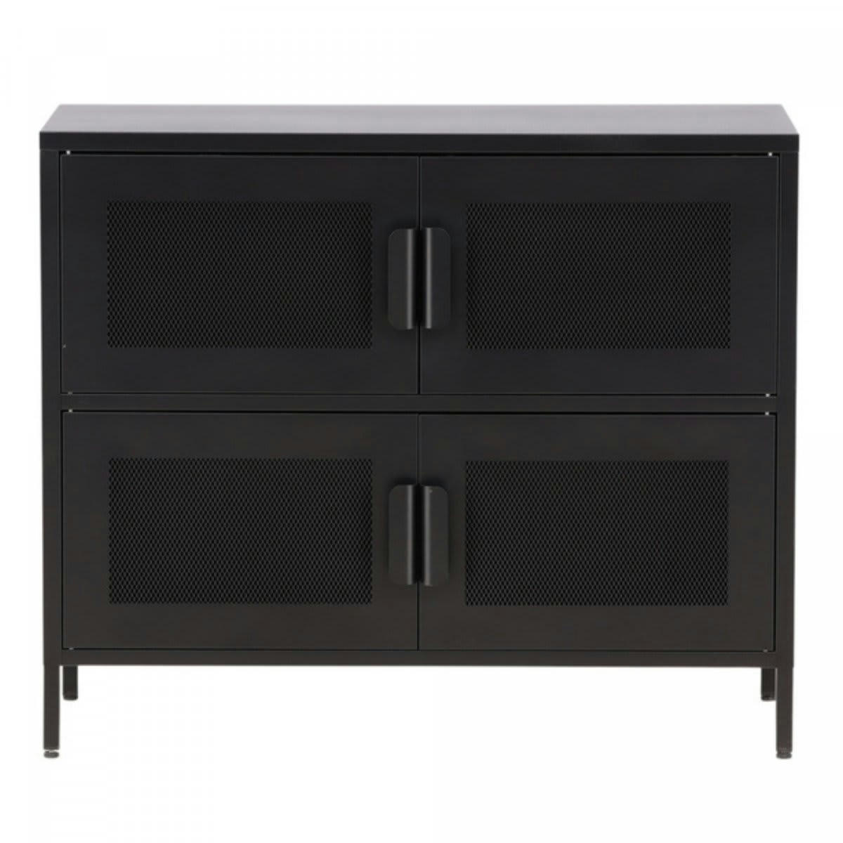 PARME - Buffet bas style industriel en métal 4 portes noir