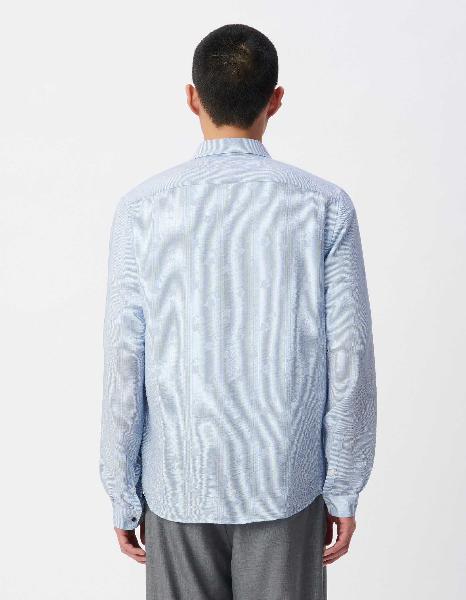 Chemise slim bleue imprimé fleurs sur rayures Homme