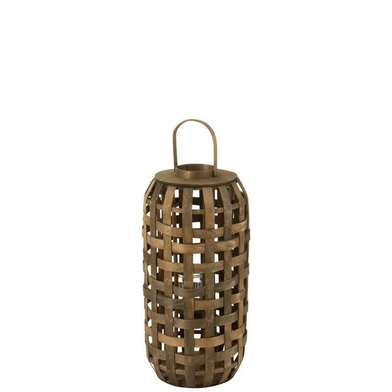 BOIS - Lanterne cylindrique bois marron foncé H68cm