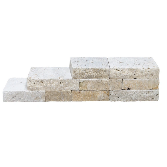 Travertin-Mauersteine LxB: 20-50 x 18-20 cm, (0,5 m²), Travertin, beige, Oberfläche: offenporig/gesägt/getrommelt