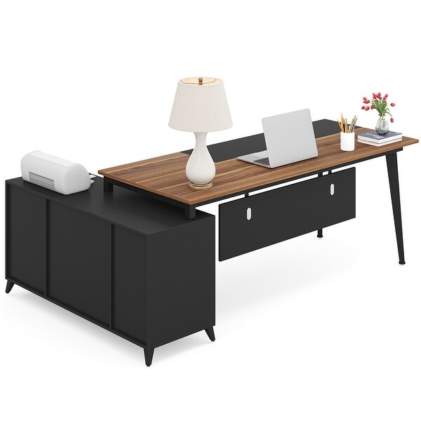 75 Inch L-Shape Office Computer Desk with File Cabinet & Drawers