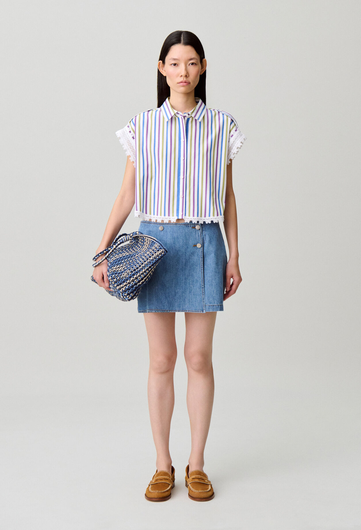 Chemise rayée dentelle