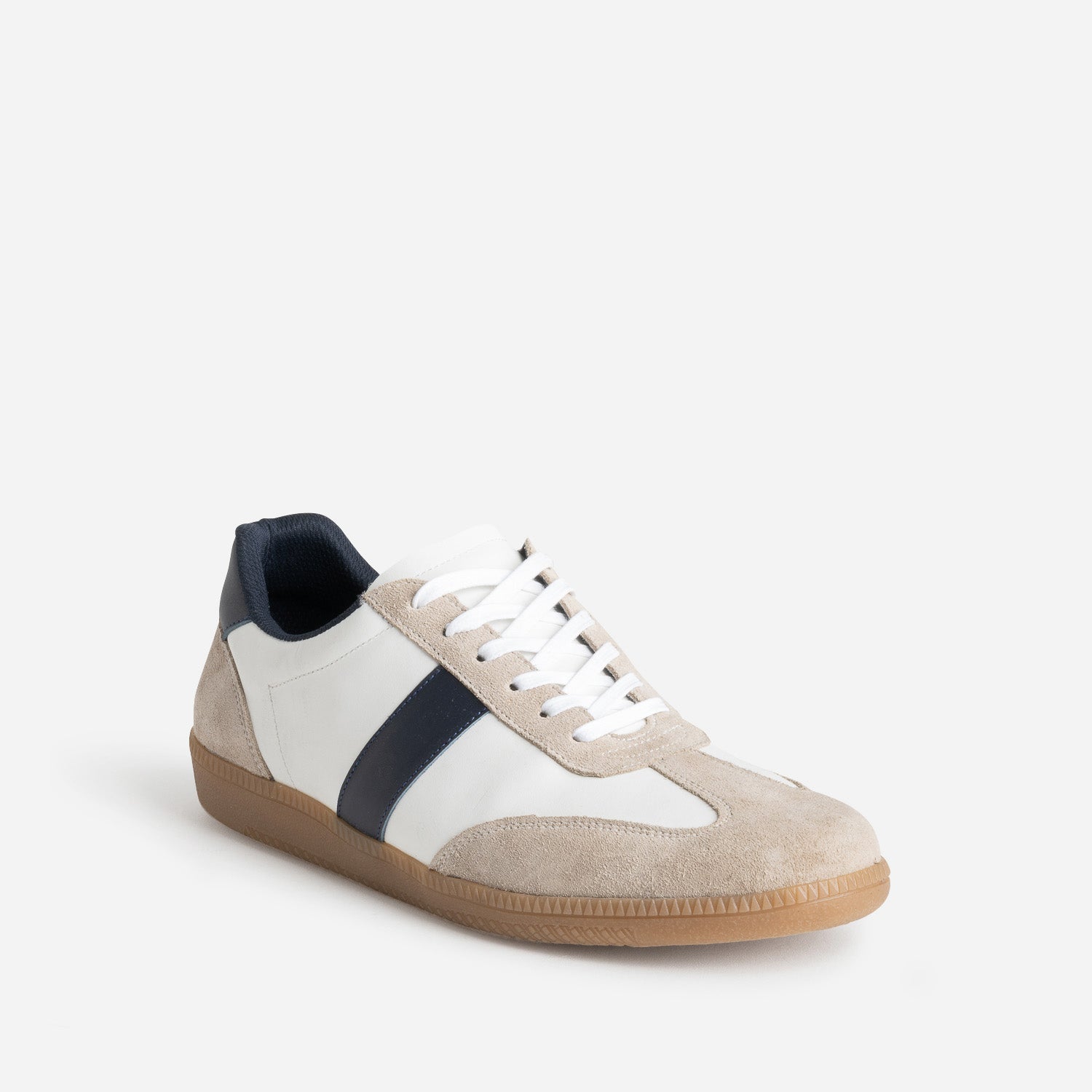 Tennis blanche cuir détails beige et marine