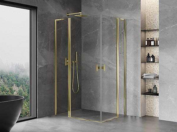 Mexen Mist L Duo cabine de douche pivotante 110 x 90 cm, transparent, or - 8A4L-110-090-50-00