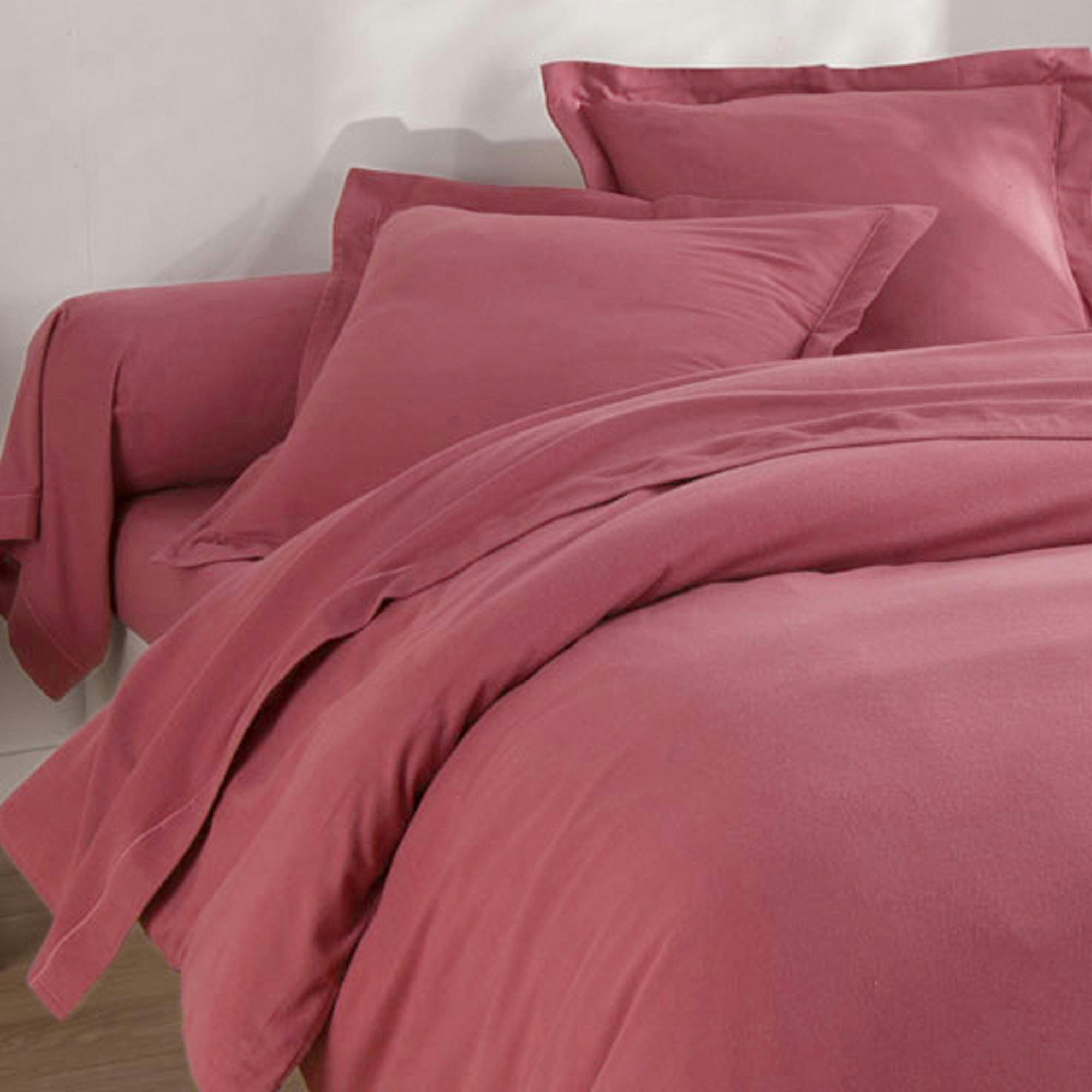 FLANELLE UNIE - Housse de couette 260x240 rose framboise en coton