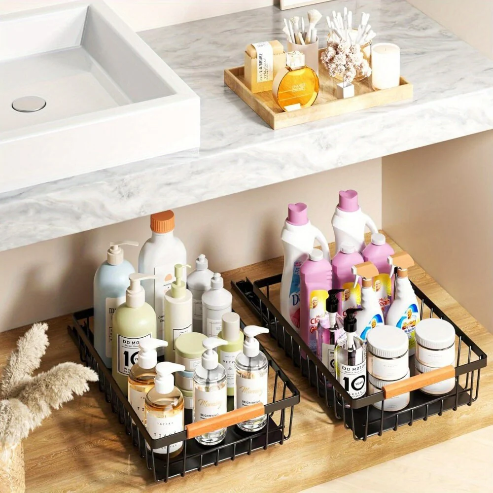 Metal Pull-Out Cabinet Organizer, No-Tool Sliding Shelves for Kitchen