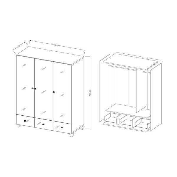 Armoire penderie recouverte de miroirs collection LIVORA. 3 portes et 3 tiroirs