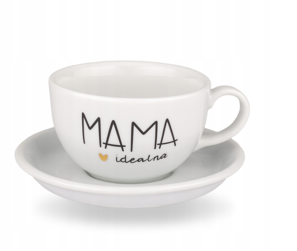 Filiżanka 250 ml ze spodkiem - Mama idealna ZŁOTE SERCE