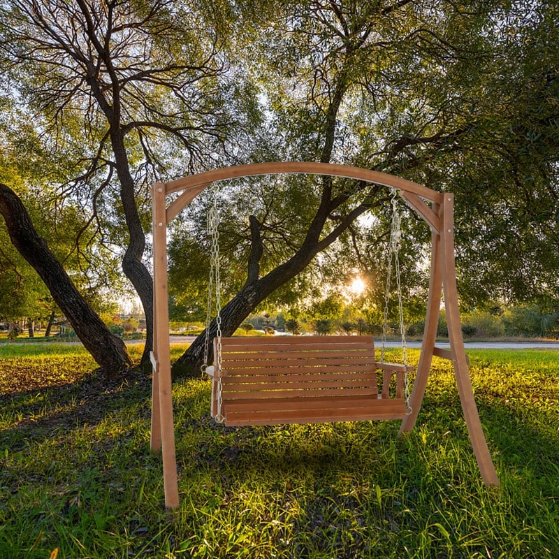 4Ft Wood Porch Swing With Chain - N/A