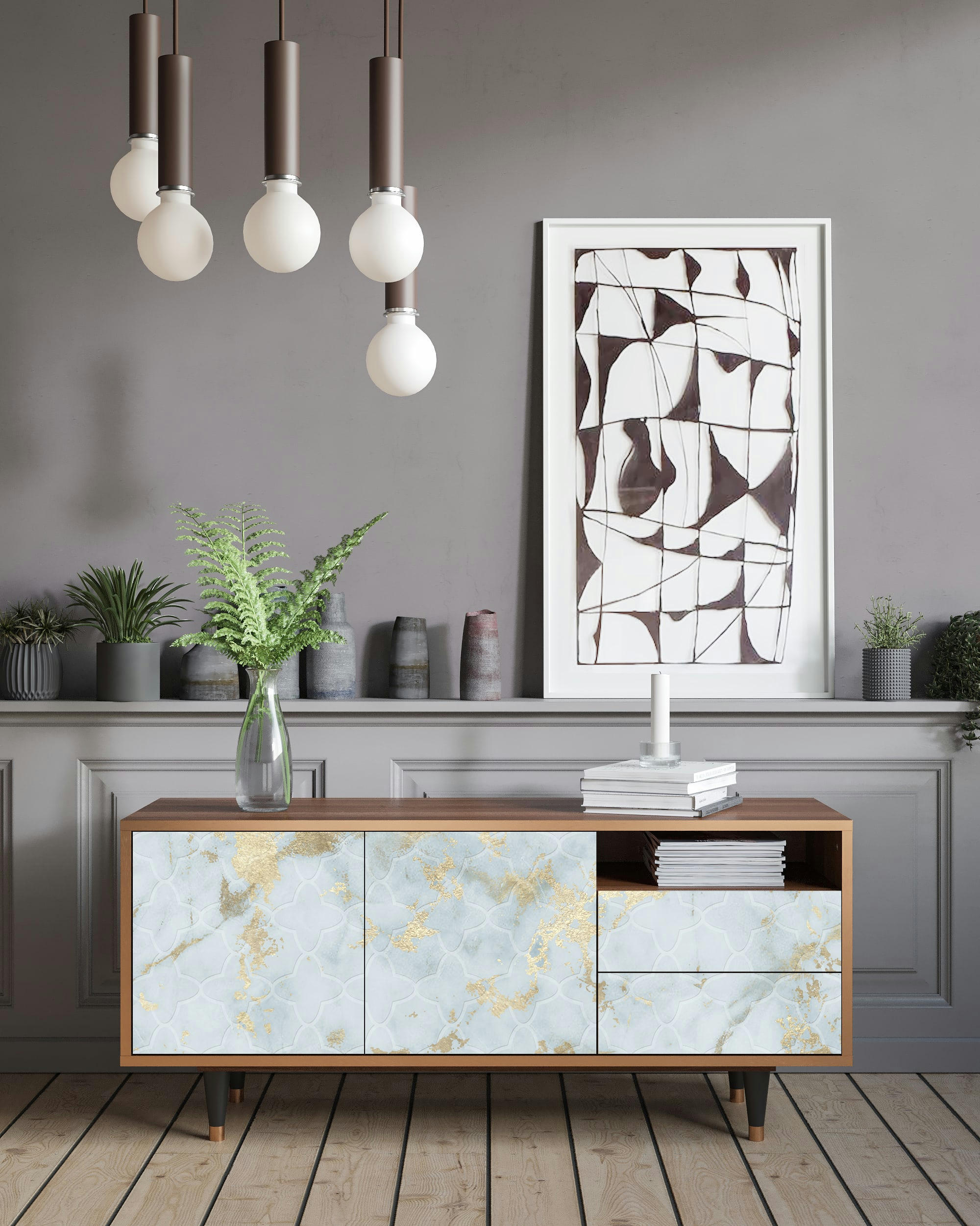 GOLDEN WAVES - Meuble TV  blanc clair 2 tiroirs et 2 portes L 125 cm