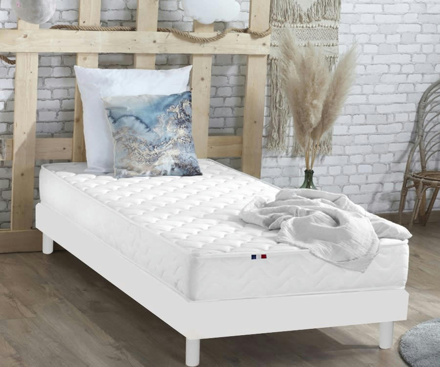 ENSEMBLE KIT INITIAL - Ensemble Matelas accueil Latex+ Sommier en Kit Blanc 90x190
