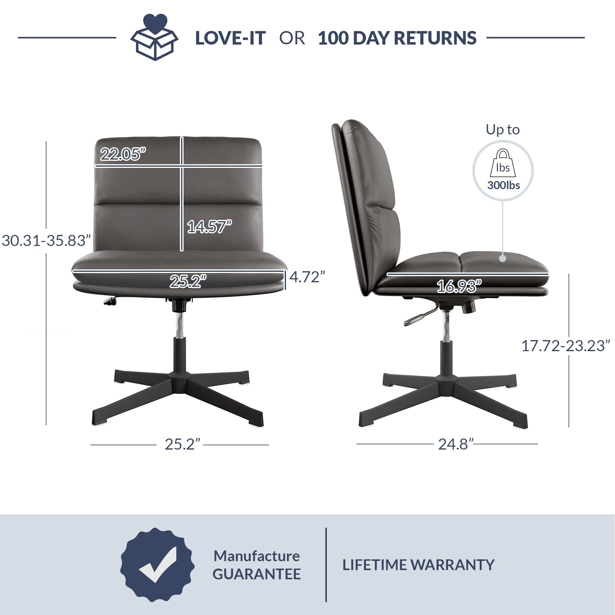 BELLEZE Ivory PU Leather Office Chair Height Adjustment & Tilt