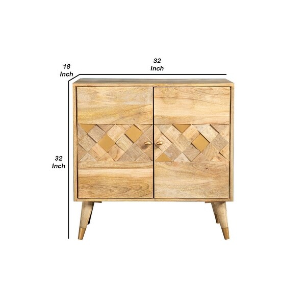 Liv 32 Inch 2 Door Sideboard Cabinet Console, Geometric Design, Light Brown