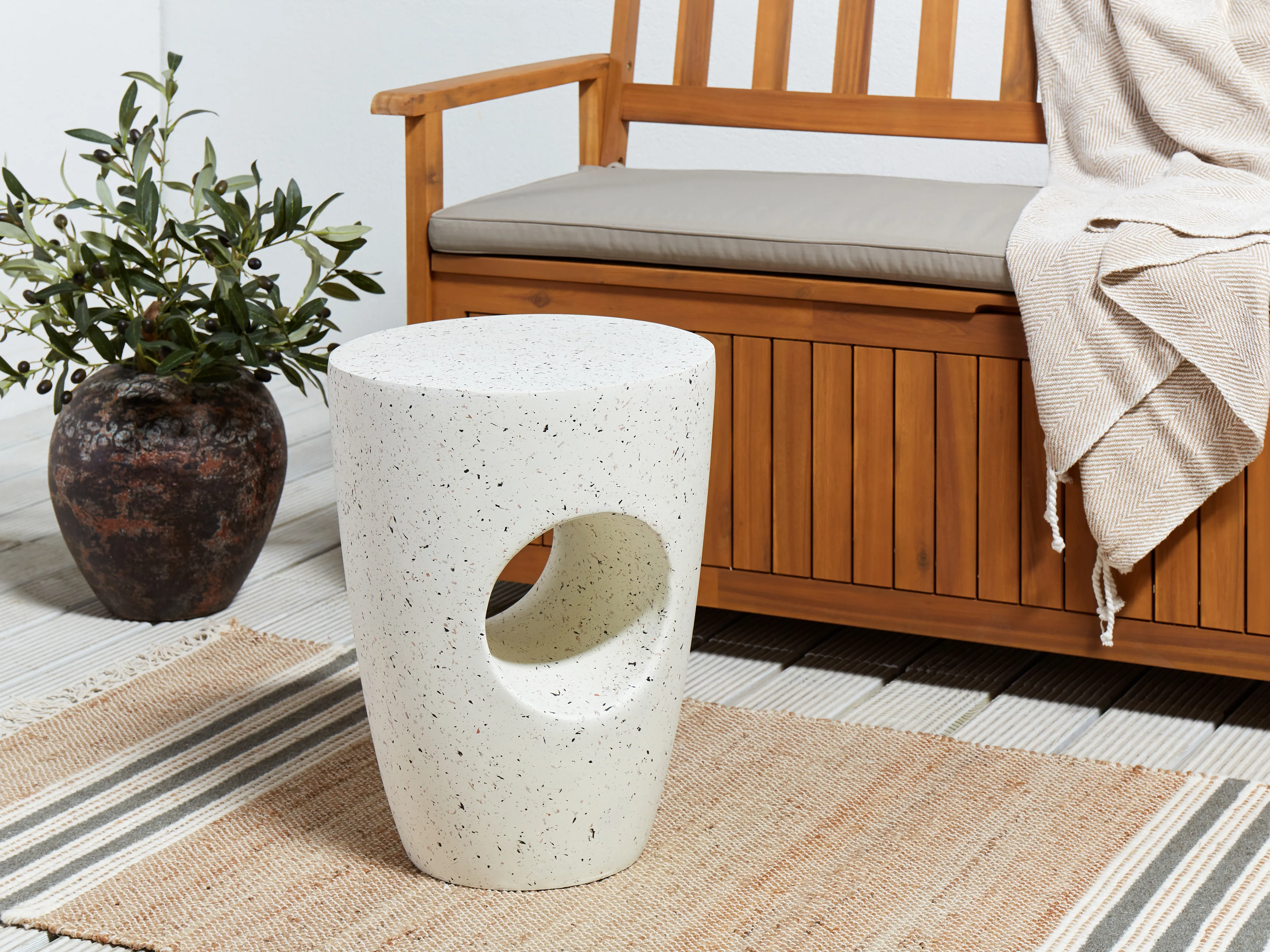 Side Table EDOLO 37 cm 37 cm Terrazzo Effect White Terrazzo