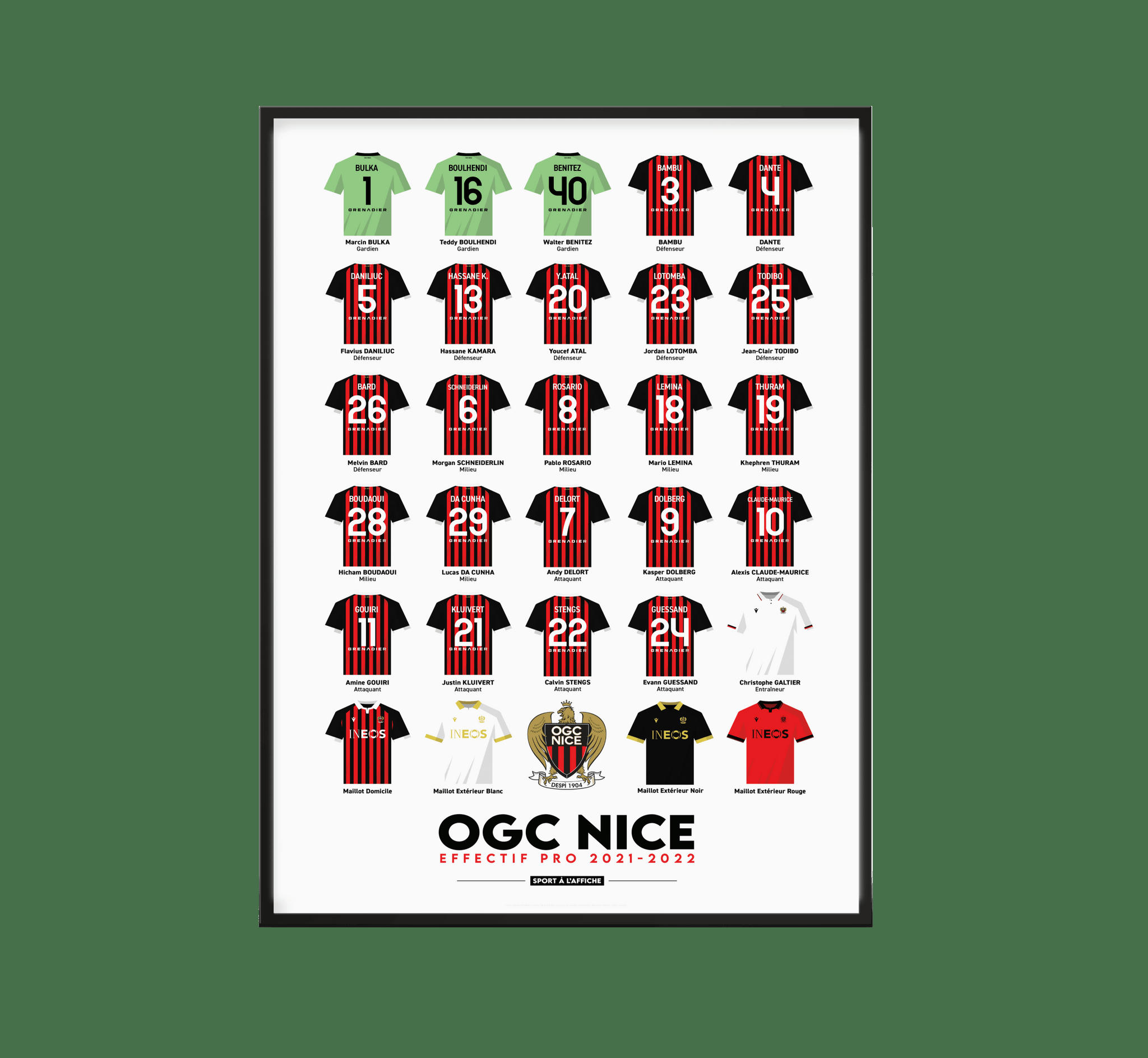 OGCN - Affiche Football OGC Nice - Effectif 2021/2022 40 x 60 cm