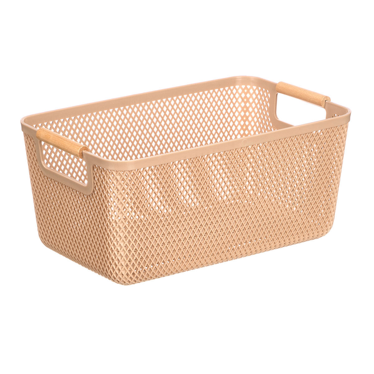 Cesto bege com pega em bambu 27,5x18cm