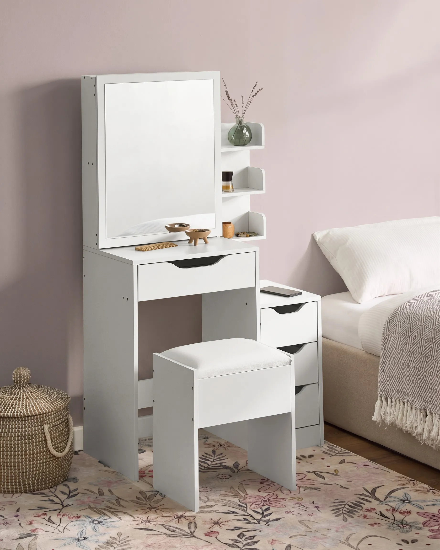 Dressing Table with Mirror and Stool GATINEAU White