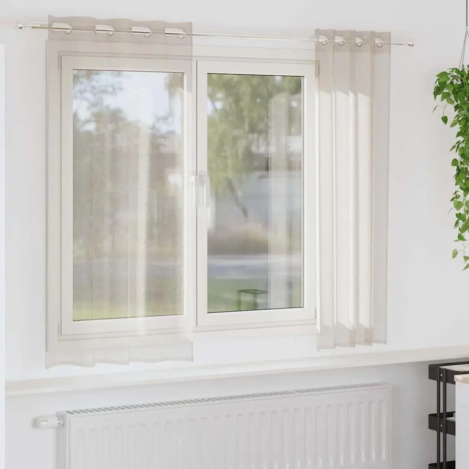 vidaXL Vitrages met ringen - Zand - Polyester - 140x175 cm - Set van 2