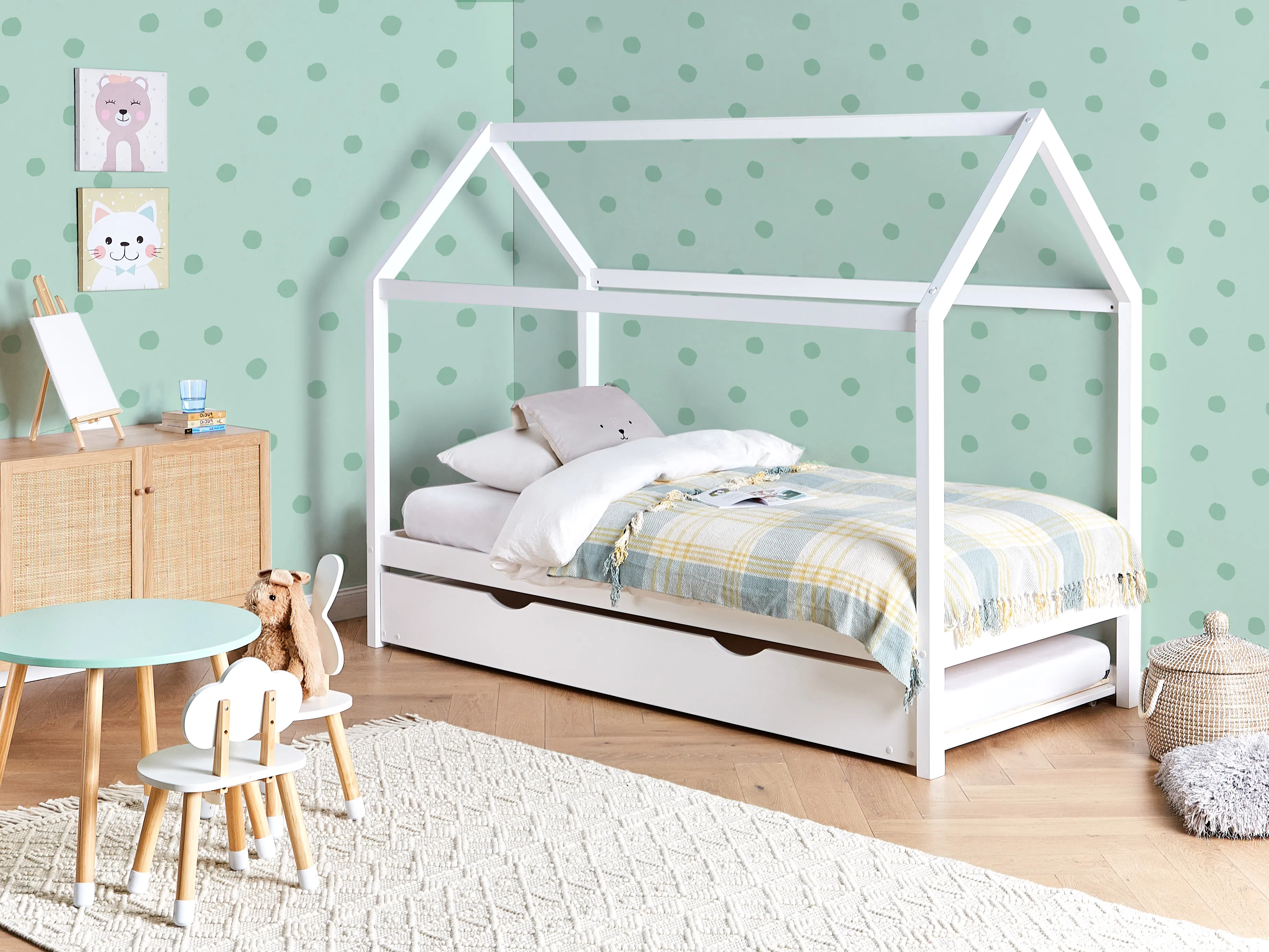 Kids Trundle Bed Pine Wood CRILLON 90 x 200 cm (EU Single) White