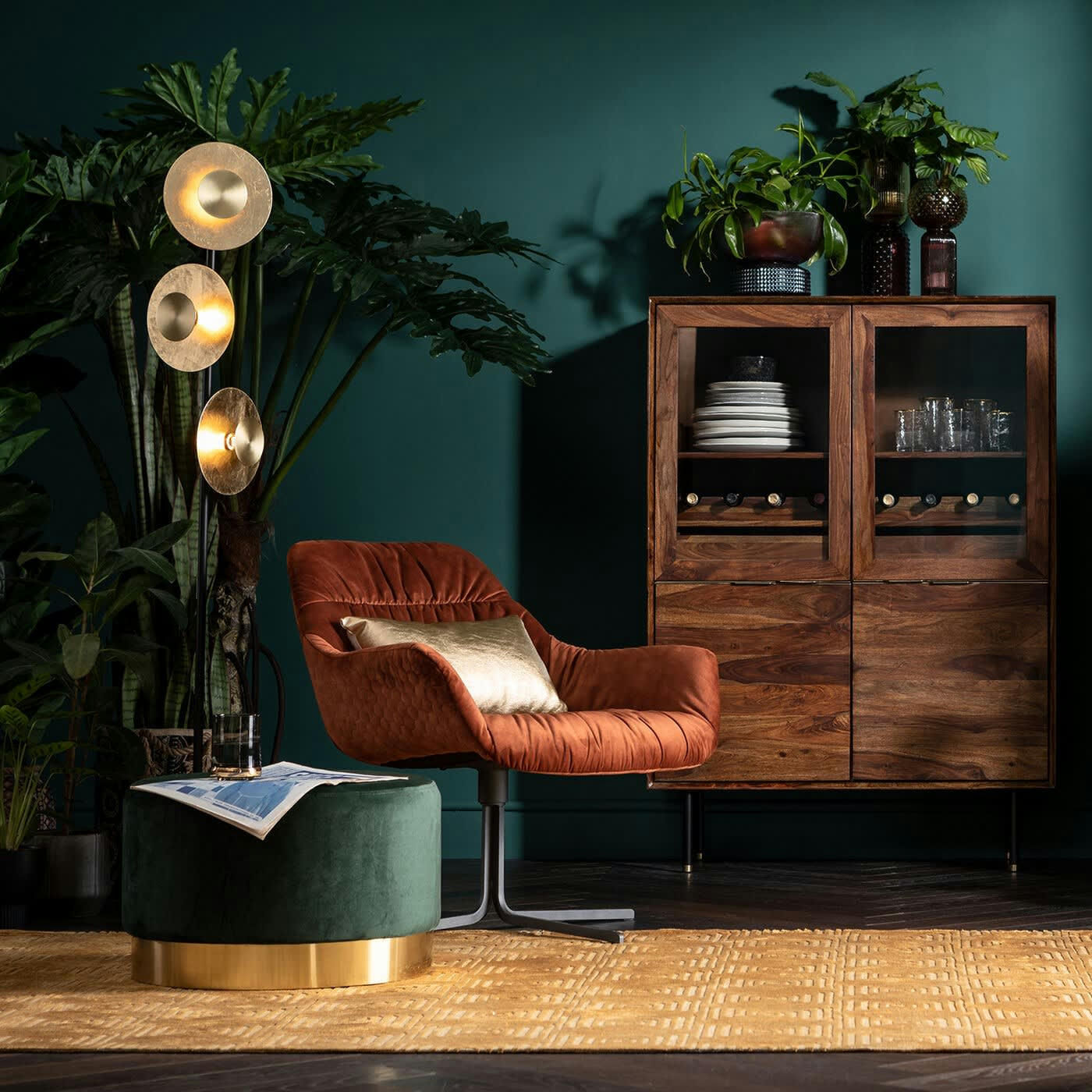 BRISTOL - Fauteuil pivotant en velours orange et acier