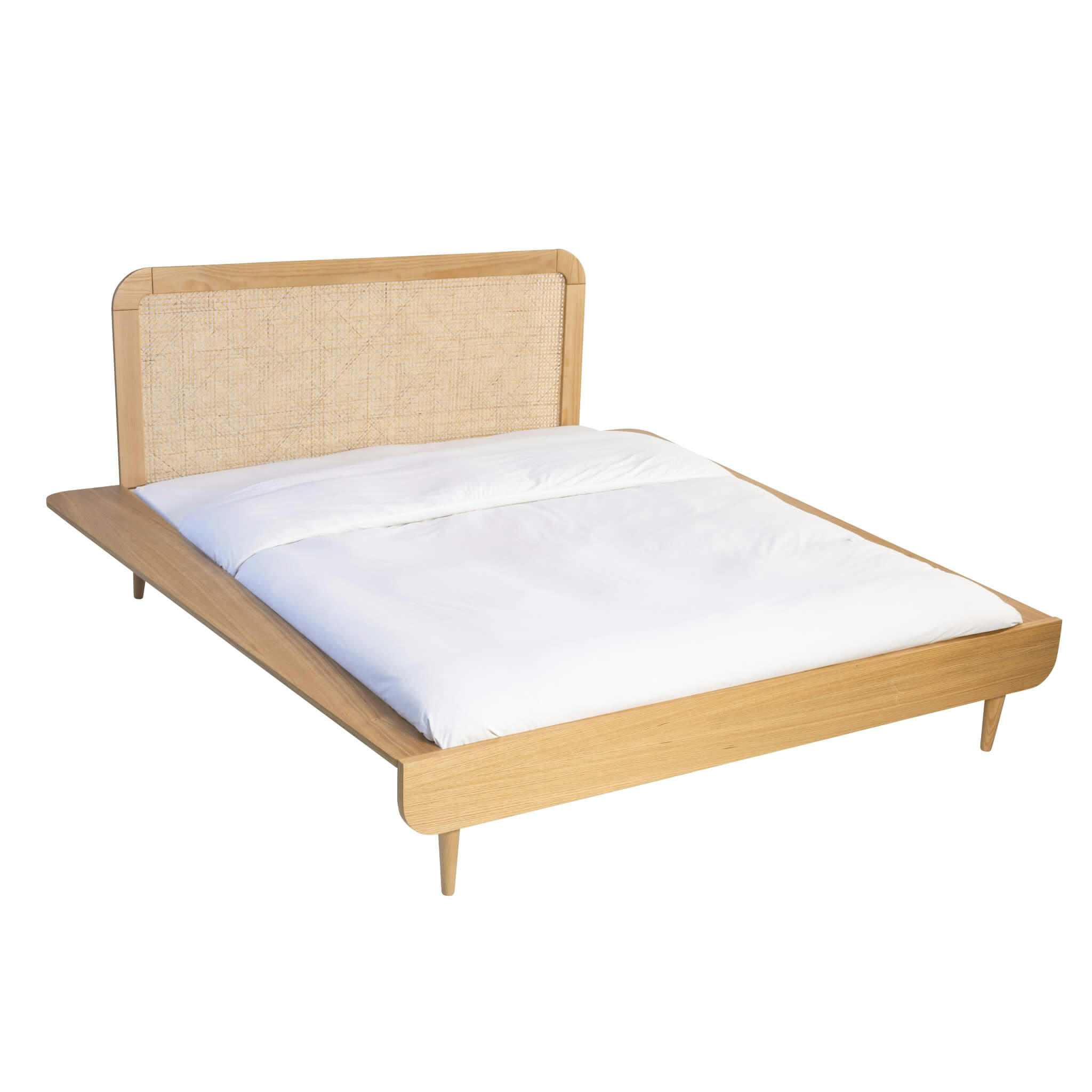 - Ensemble lit 160x200cm en bois naturel et tête de lit 160cm en cannage