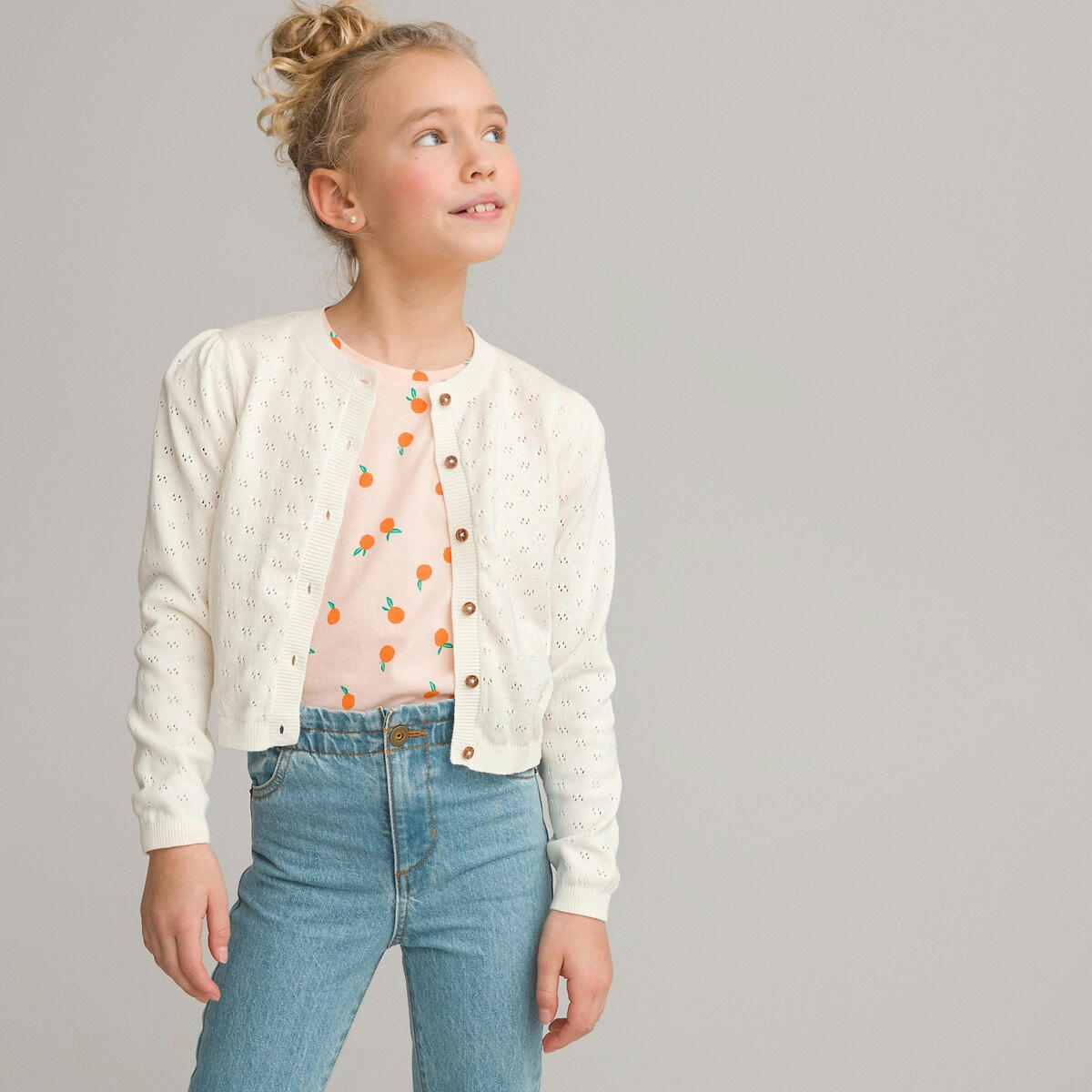Gilet boutonné, fine maille fantaisie