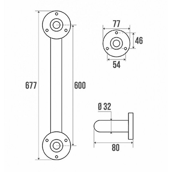 Barre d'appui droite Inox poli brillant 600mm