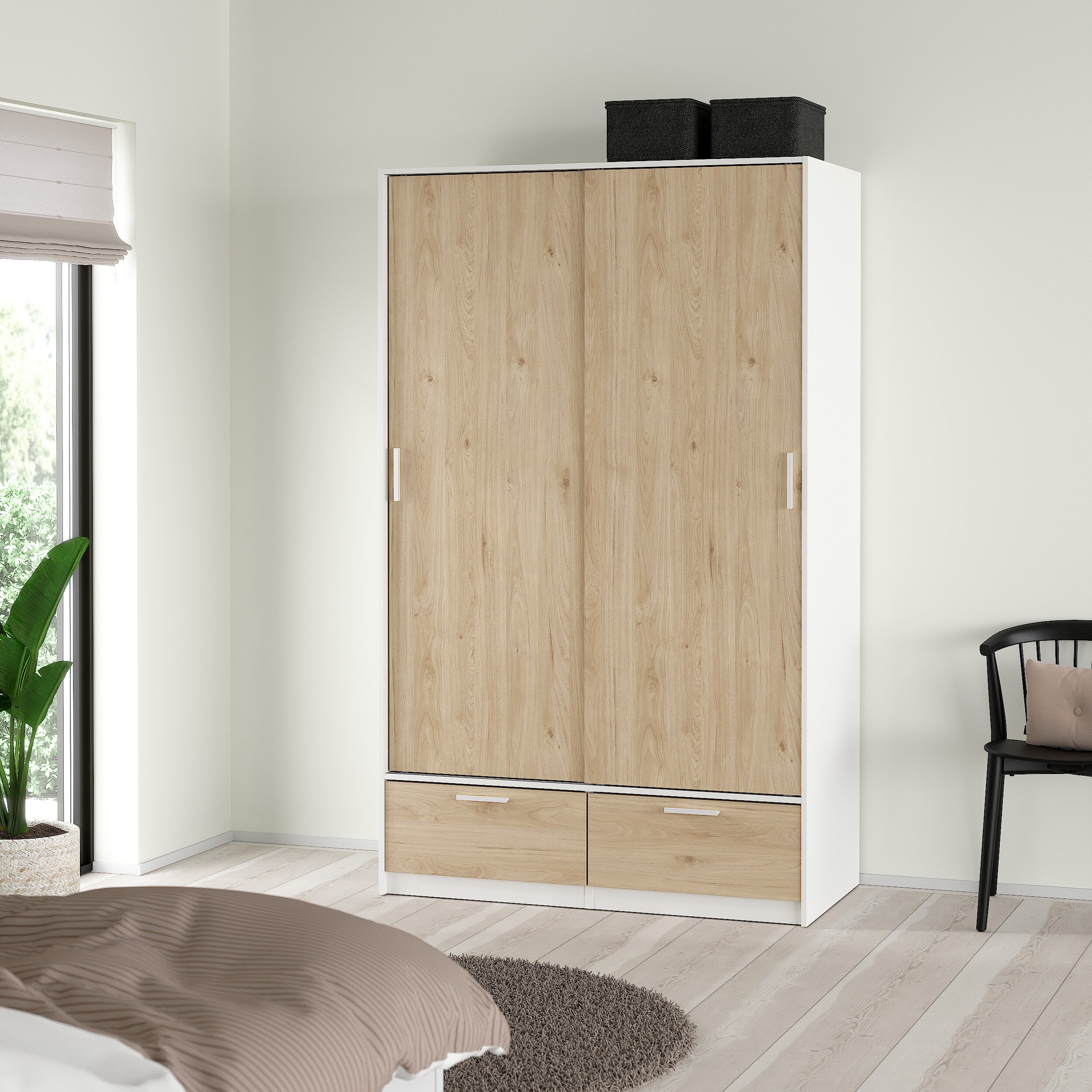 by fonQ basic Slim Kledingkast - B 121,2 cm - Eiken met witte rand