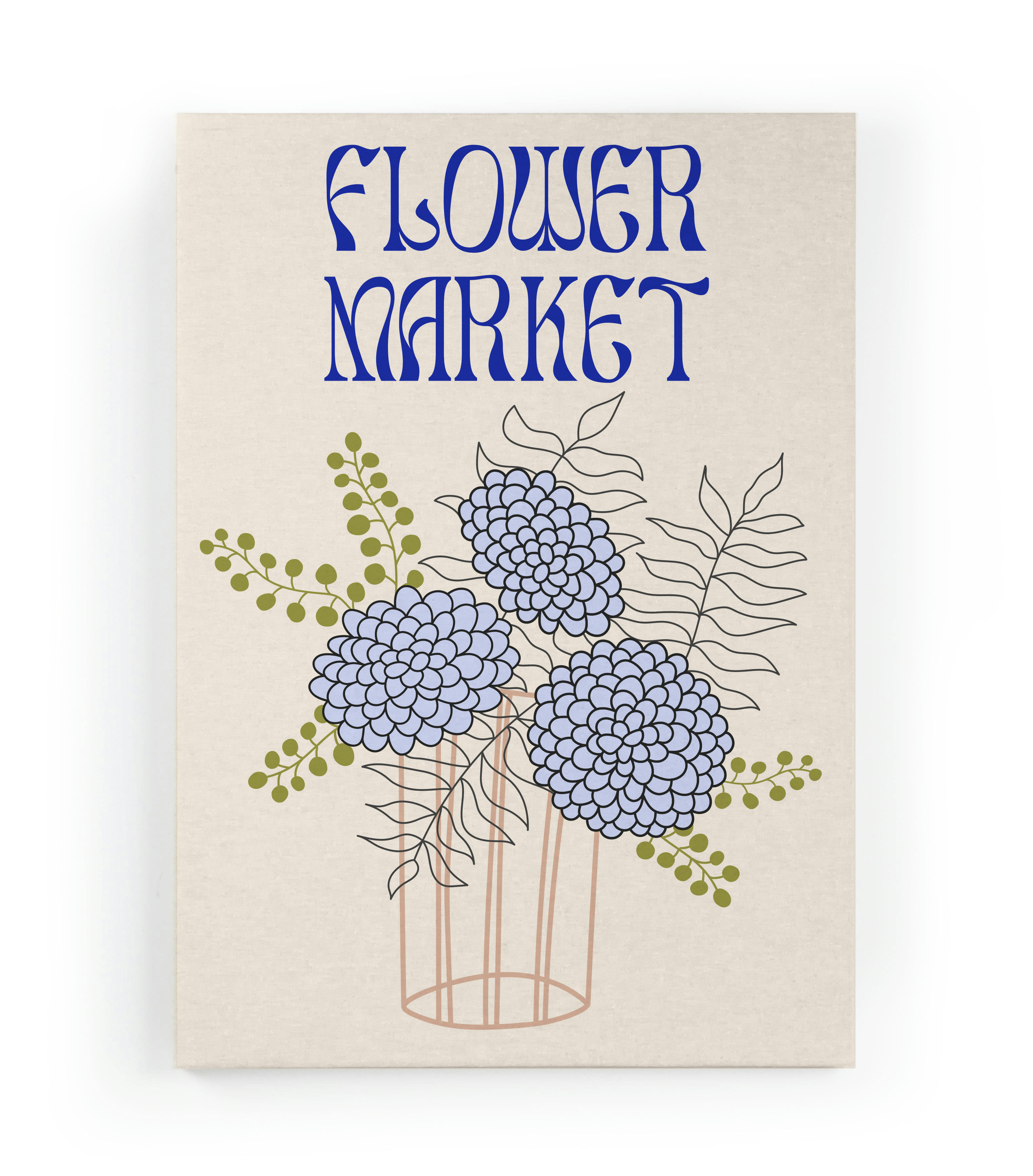 BLUE FLOWER MARKET - Peinture sur toile 60x40 imprimé HD marché aux fleurs bleues