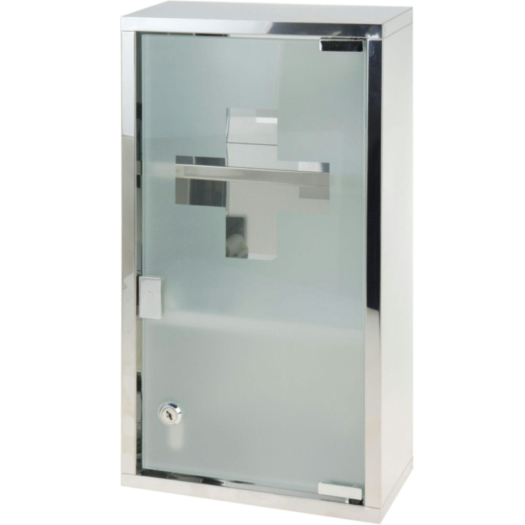 - Étagère pharmacie murale en acier inoxydable et verre - 25x12x48cm