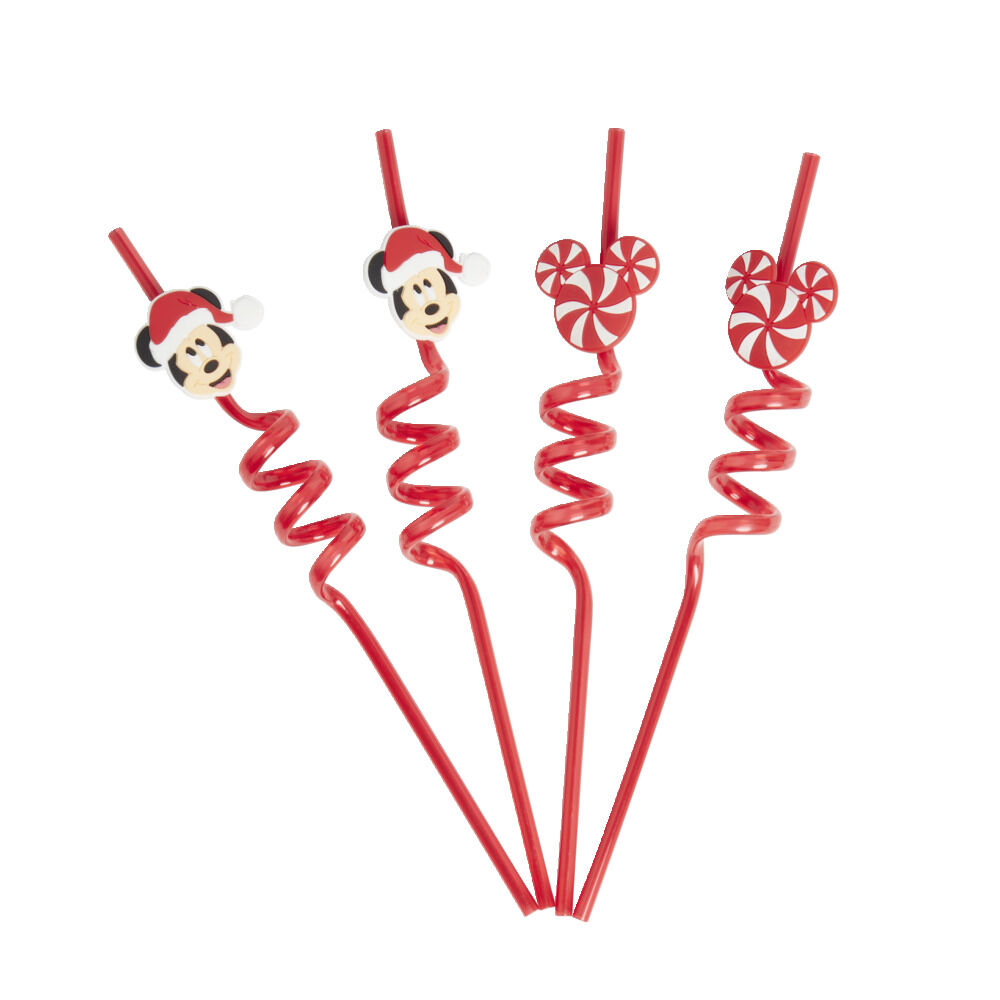 Lot de 4 pailles Disney spirale plastique réutilisable rouge L26,5cm